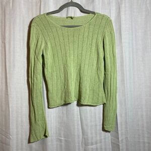 Knitline Lime Green Ribbed Knit Sweater Handloomed USA Tactel Polyamide Medium